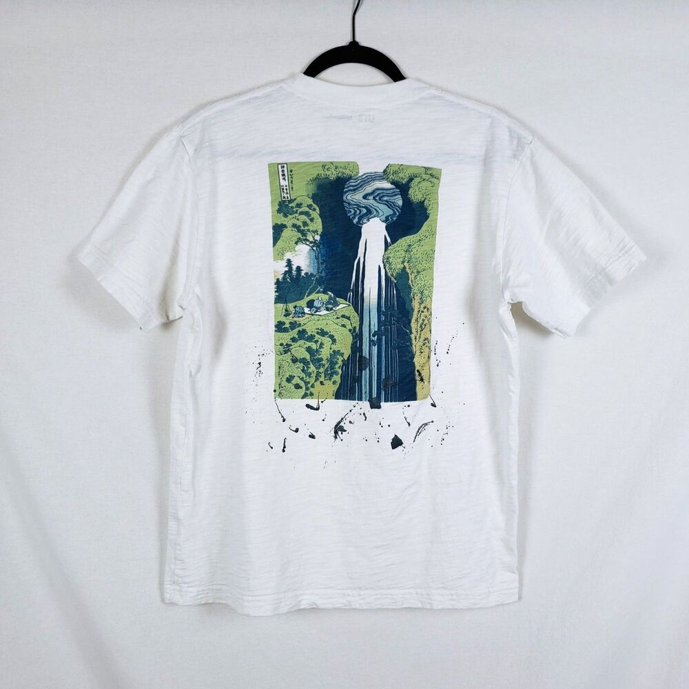 Uniqlo x MFA Boston Tee Japanese Waterfall Mens L White  Ukiyo-e Slub Cotton